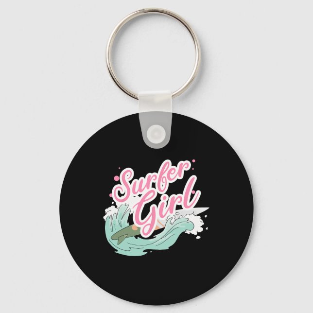 Surfer Girl Surfing  Keychain (Front)