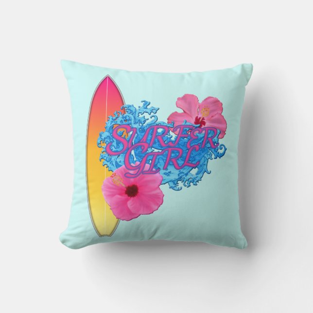 Surfer Girl Throw Pillow (Front)