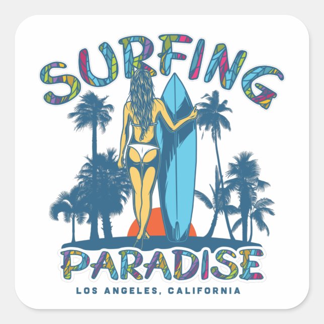 Surfer Girl Vintage California Square Sticker (Front)
