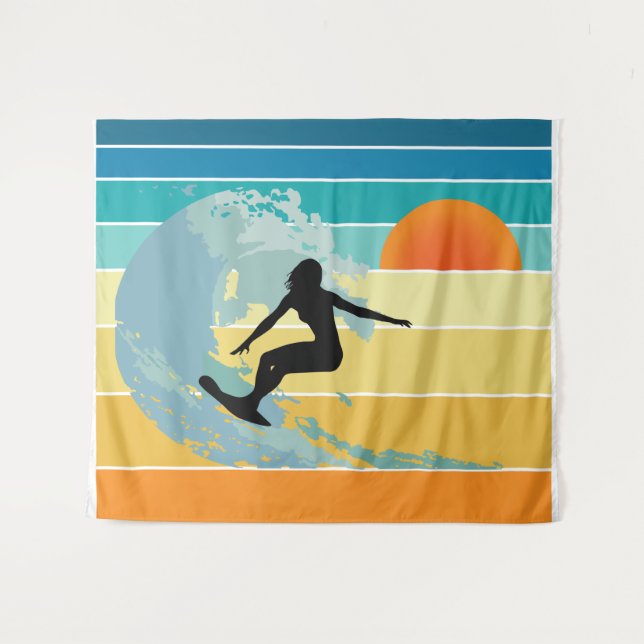 Surfer Girl Vintage Sunset Tapestry (Front (Horizontal))