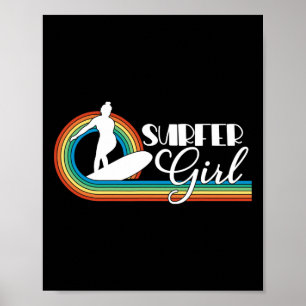 Surfer Girl Women Girls Beach Summer Surfing Retro Poster