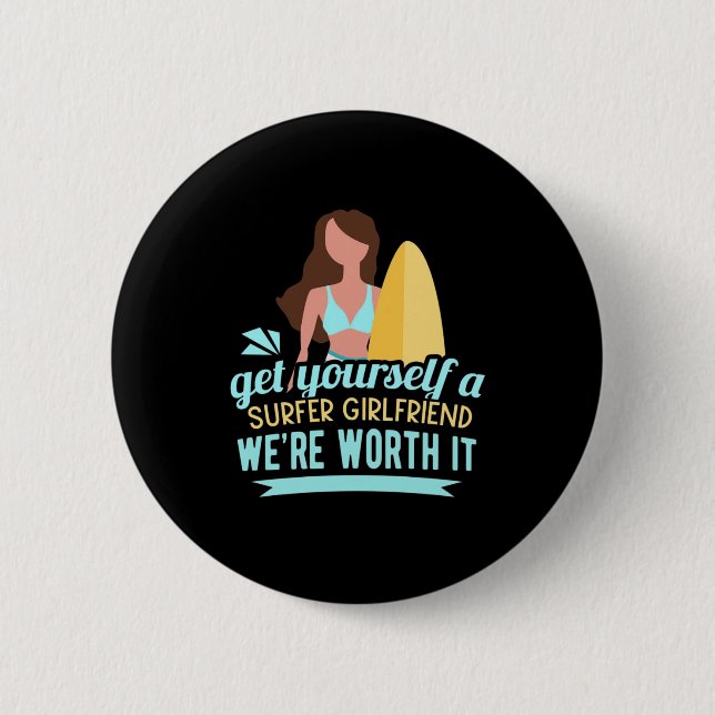 Surfer Girlfriend 2 Inch Round Button (Front)