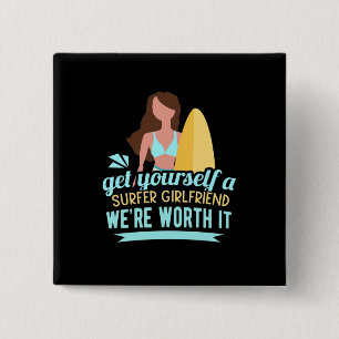 Surfer Girlfriend 2 Inch Square Button