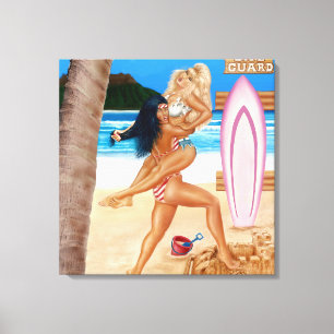 SURFER GIRLS CATFIGHT CANVAS PRINT
