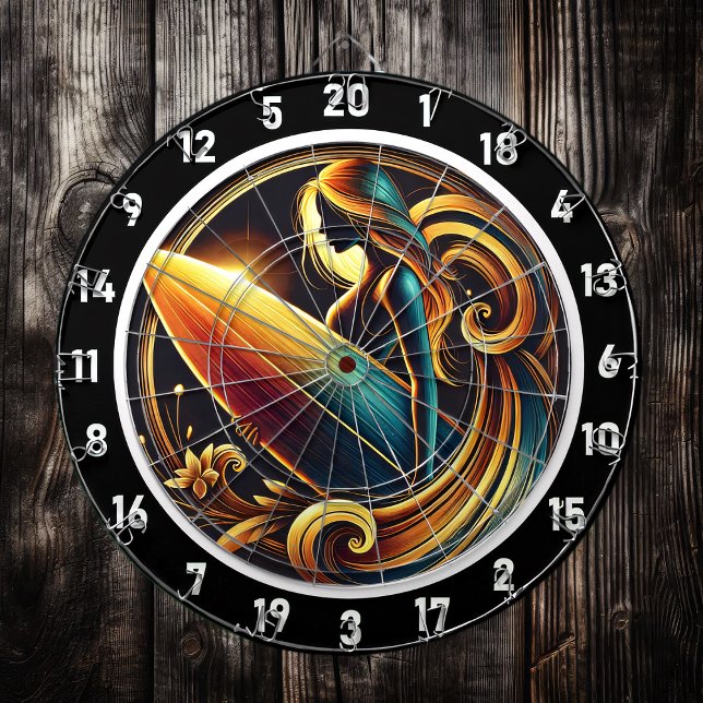 Surfer Glow with Golden Sunset Design Dartboard (Creator Uploaded)