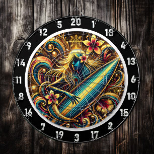 Surfer Glow with Tropical Sunset Art Dartboard