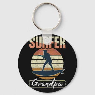 Surfer Grandpa Surf Retro Surfing Grandfather Vint Keychain