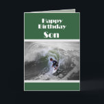 Surfer Happy Birthday Son Card<br><div class="desc">An accomplished young surfer rides the waves.</div>
