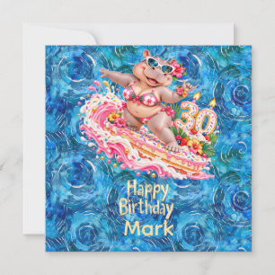 Surfer Hippo 30th Birthday Surfing  Card