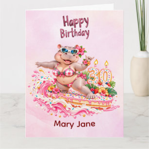 Surfer Hippo 30th Birthday Surfing  Card