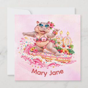 Surfer Hippo 30th Birthday Surfing  Card