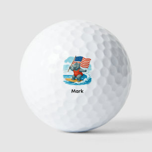 Surfer Hippo Surfing 4th July Independence Day  Golf Balls