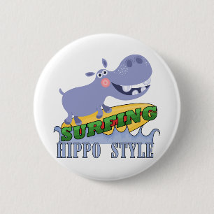 Surfer Hippopotamus 2 Inch Round Button