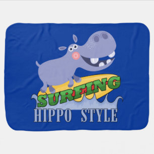 Surfer Hippopotamus Baby Blanket