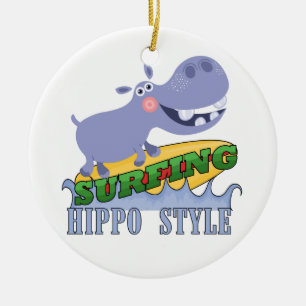 Surfer Hippopotamus Ceramic Ornament