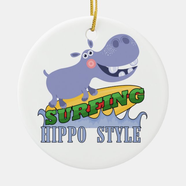 Surfer Hippopotamus Ceramic Ornament (Front)