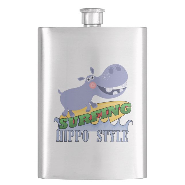 Surfer Hippopotamus Hip Flask (Front)