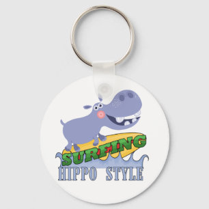 Surfer Hippopotamus Keychain