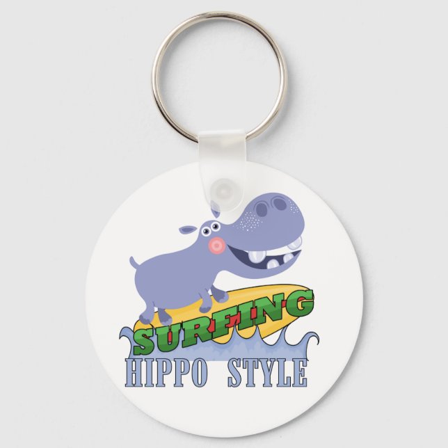Surfer Hippopotamus Keychain (Front)