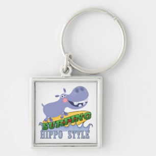 Surfer Hippopotamus Keychain