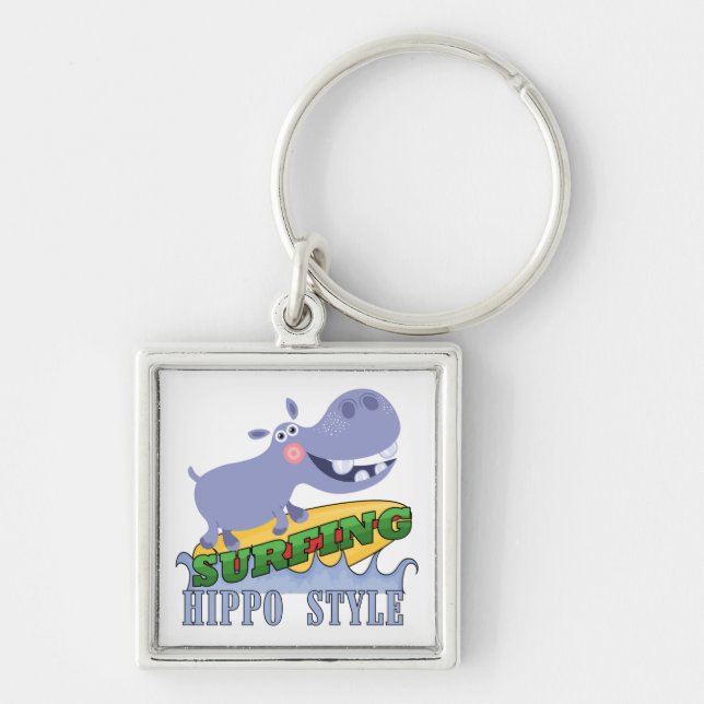 Surfer Hippopotamus Keychain (Front)