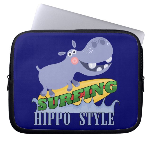 Surfer Hippopotamus Laptop Sleeve (Front)