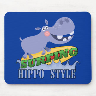 Surfer Hippopotamus Mouse Pad