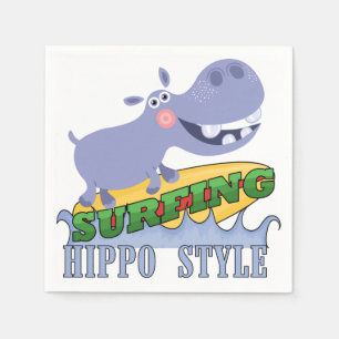 Surfer Hippopotamus Napkin