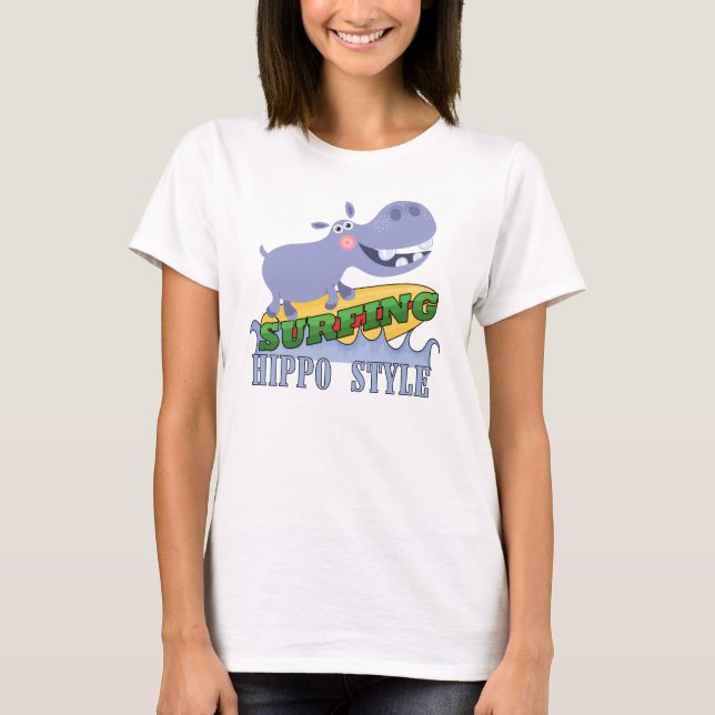 Surfer Hippopotamus T-Shirt (Front)
