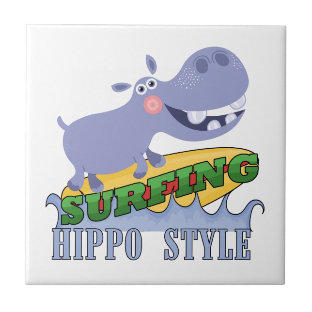 Surfer Hippopotamus Tile (Front)