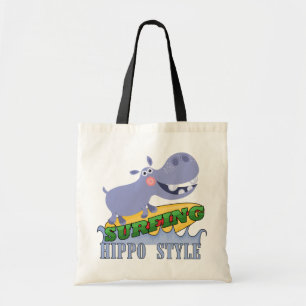 Surfer Hippopotamus Tote Bag