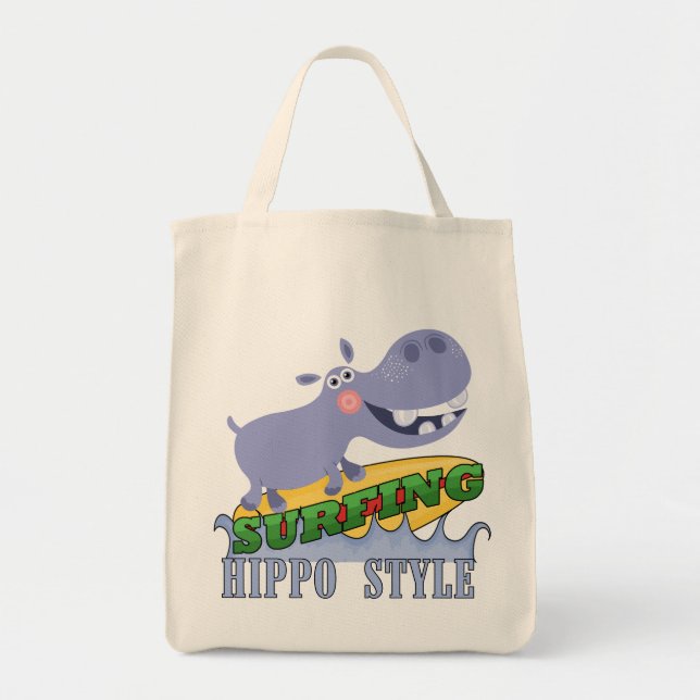 Surfer Hippopotamus Tote Bag (Front)