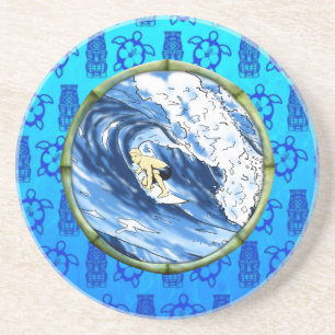 Surfer In Bamboo Circle Coaster