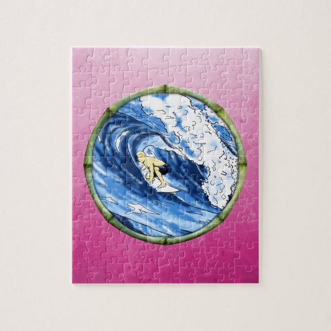 Surfer In Bamboo Circle Jigsaw Puzzle (Vertical)
