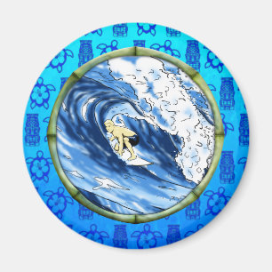 Surfer In Bamboo Circle Magnet