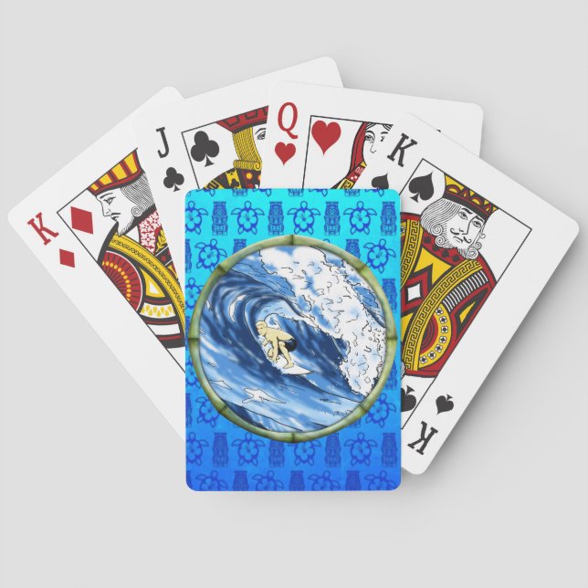 Surfer In Bamboo Circle Playing Cards (Back)