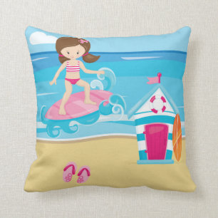 Surfer kids throw pillow