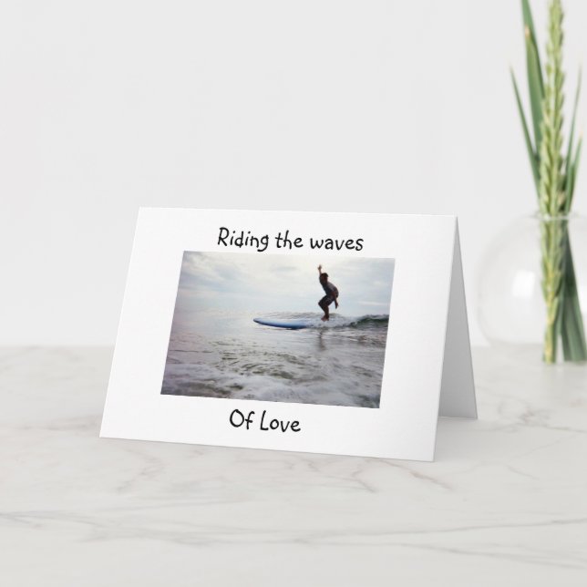 SURFER MARCHE VAGUES D'AMOUR CARTE D'ANNIVERSAIRE (Devant)