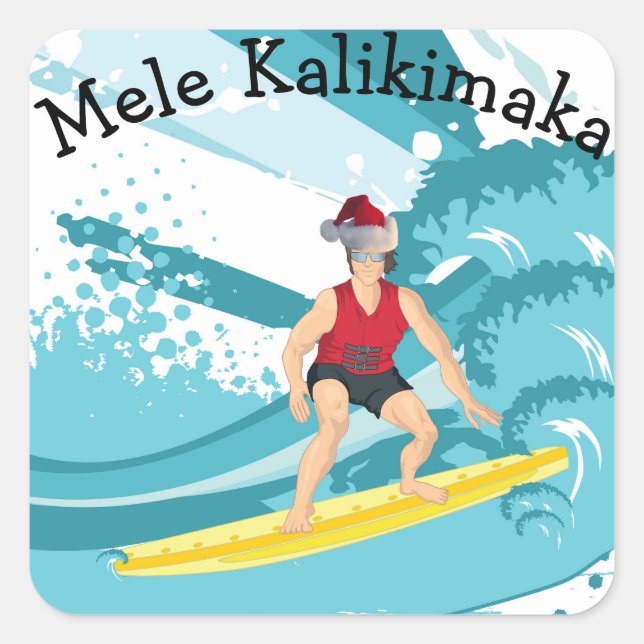 Surfer Merry Christmas in Hawaii Square Sticker (Front)