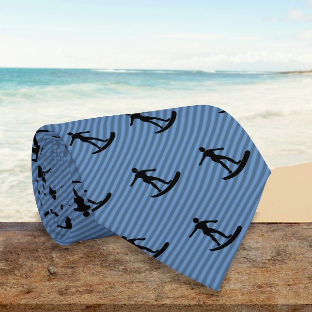 Surfer Motif - Guy on Surfboard on Blue Striped Tie (Creator Uploaded)