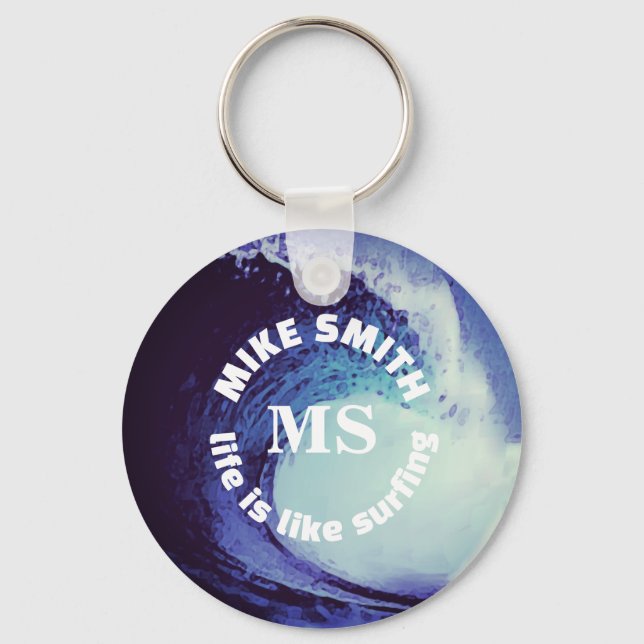 Surfer Name Blue Personalized Surf Keychain  (Front)
