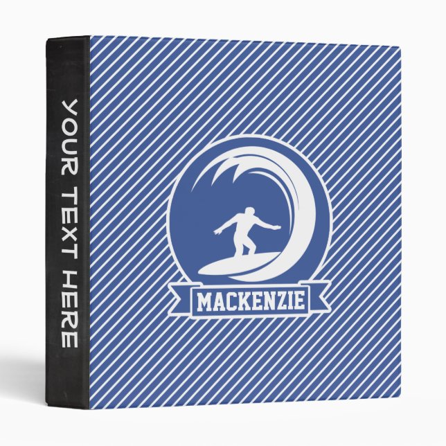 Surfer on Blue & White Stripes Binder (Front/Spine)