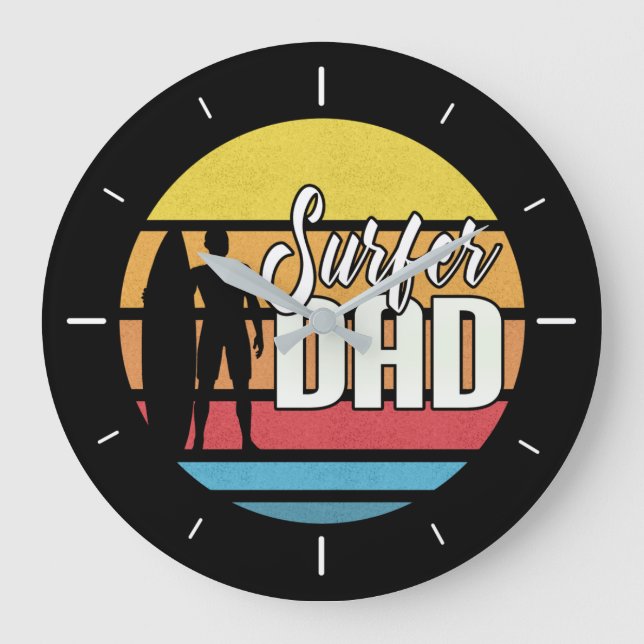 Surfer Papa Fête des pères Art Tropical | Horloge  (Recto)