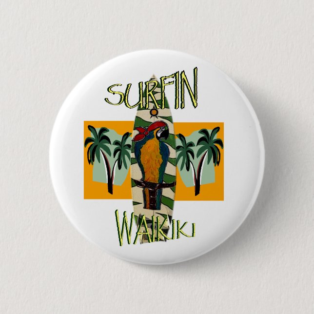 Surfer Parrot 2 Inch Round Button (Front)