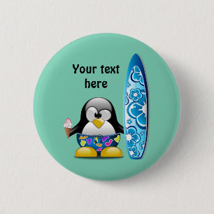 Surfer Penguin with Ice Cream 2 Inch Round Button