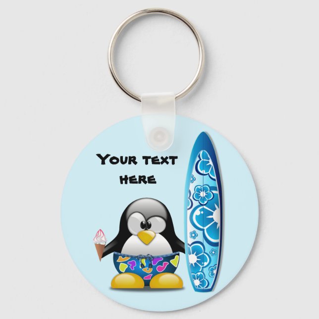 Surfer Penguin with Ice Cream Keychain (Front)