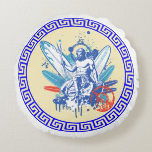 Surfer Poseidon Round Pillow