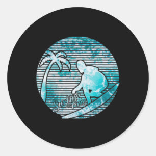 Surfer Retro Sun Vintage Surfing Surfboard Beachwe Classic Round Sticker