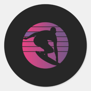 Surfer Retro Surfing Sunset Classic Round Sticker