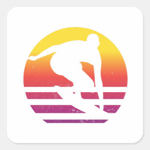 Surfer Retro Surfing Sunset Square Sticker